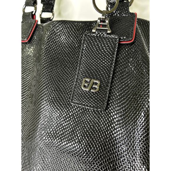 Barbarossa Black Shiny Snakeskin Hand Shoulder Bag Slouchy Large - Picture 2 of 10